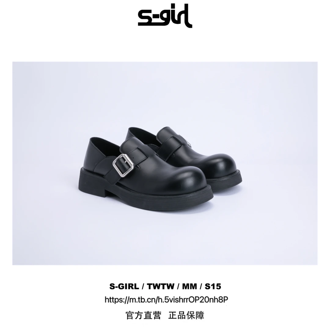 SGIRL TWTW复古厚底韩系大头小皮鞋女英伦风百搭系带黑色乐福单鞋