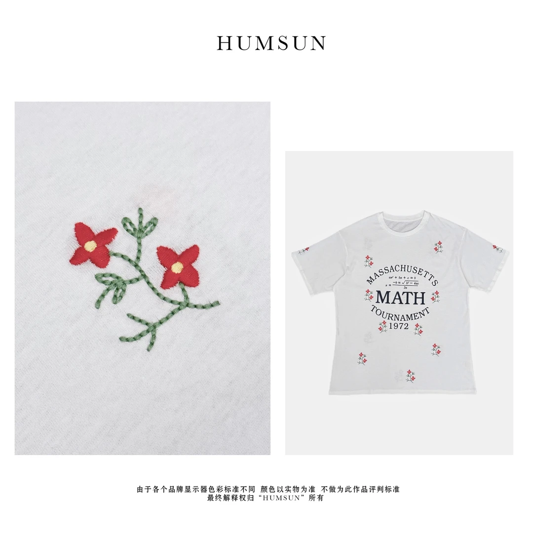 HUMSUN/禾木笙 清新脱俗~小众趣味方程式重工刺绣减龄T恤 24D676