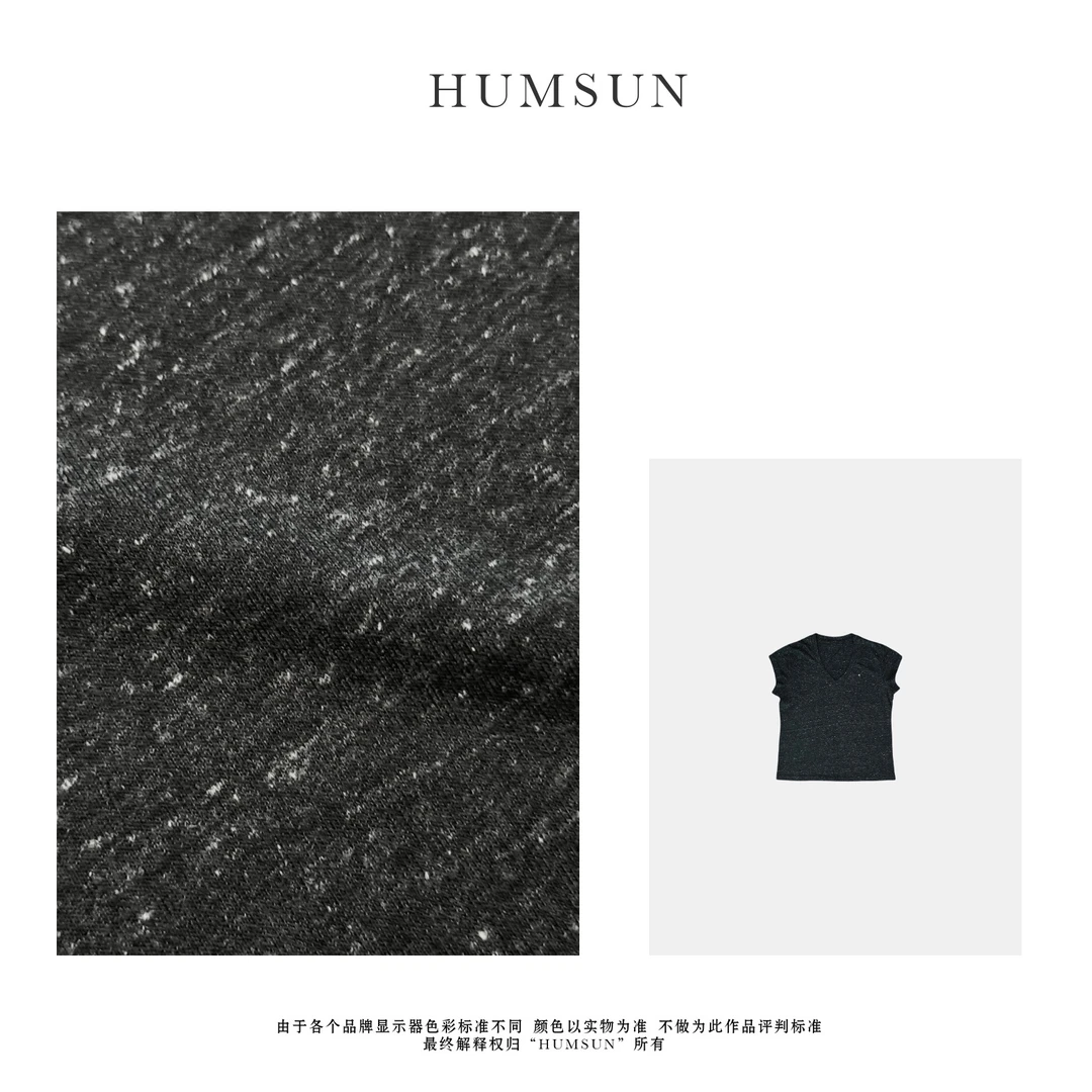 HUMSUN/禾木笙 极简风V领软糯弹力亲肤钉钻气质飞飞袖T恤 24A582