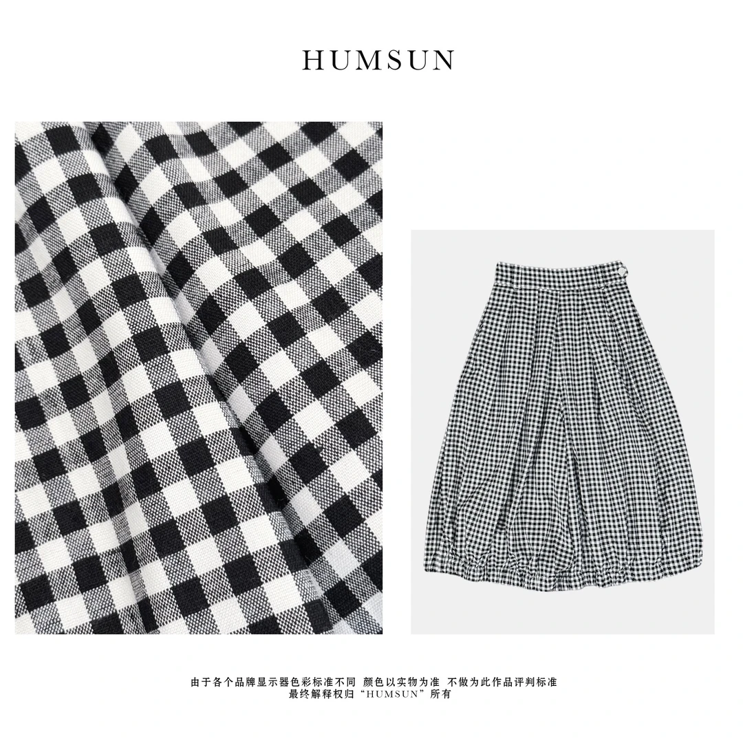 HUMSUN/禾木笙 高阶时髦奶奶裤 | 色织格纹压褶花苞灯笼裤 24D674