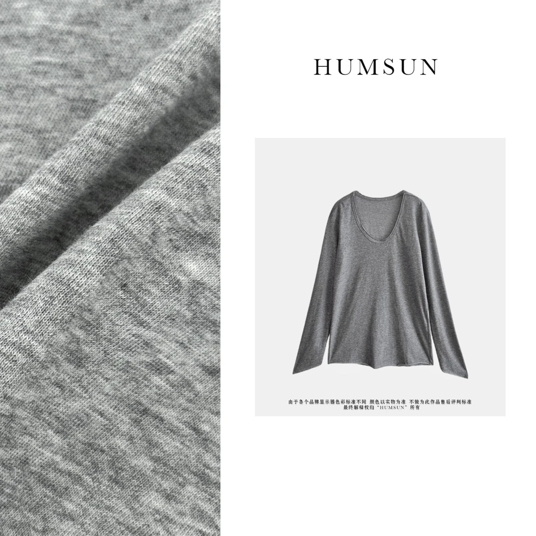 HUMSUN/禾木笙 高品质卷边设计感亲肤显瘦长袖T恤  24A127-