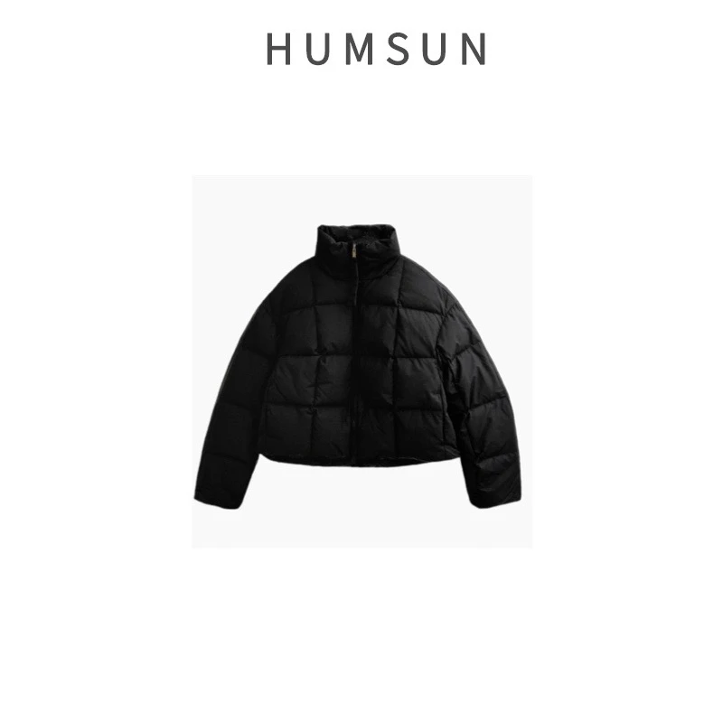 HUMSUN/禾木笙  潮牌小众设计感方格立领短款羽绒服  23A1205