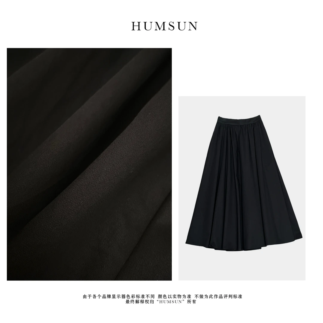HUMSUN/禾木笙  复古优雅赫本风~挺阔有型口袋高腰A字半裙 24D679