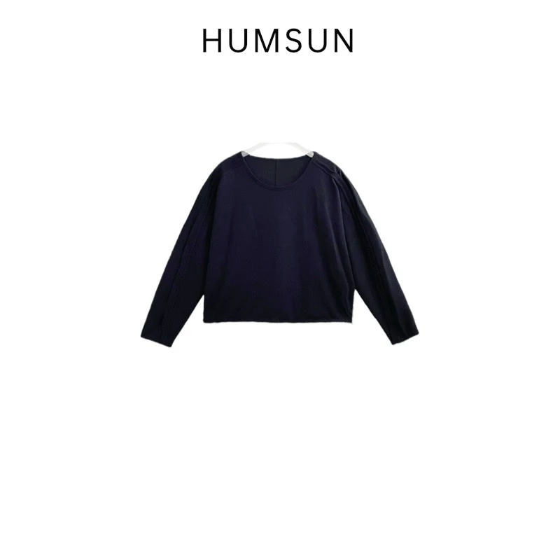 HUMSUN/禾木笙  极简纯色宽松圆领长袖T恤  23A8118