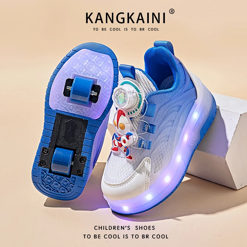 暴走鞋男童春秋2025新款儿童轮滑鞋双轮奥特曼学生运动溜冰鞋网面