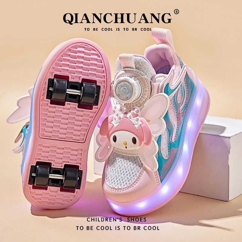 天使女童暴走鞋新款儿童两穿轮滑溜冰鞋女孩中大童亮灯公主爆走鞋