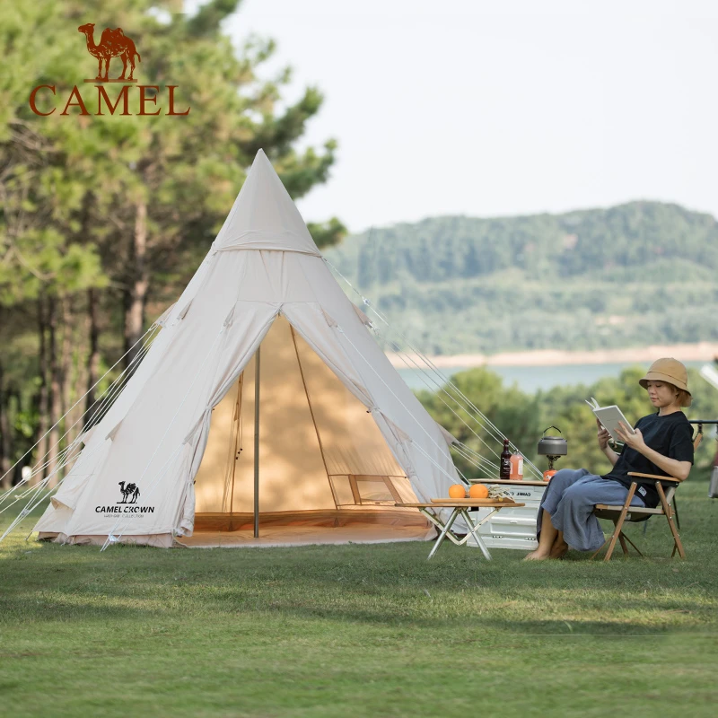 CAMEL/骆驼户外露营加厚防雨大空间金字塔野营棉布帐篷A1W3GC102