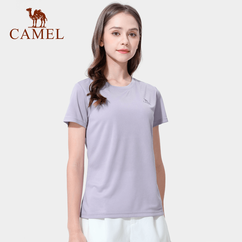 骆驼户外速干衣短袖女夏季速干t恤女圆领透气排汗运动功能健身衣