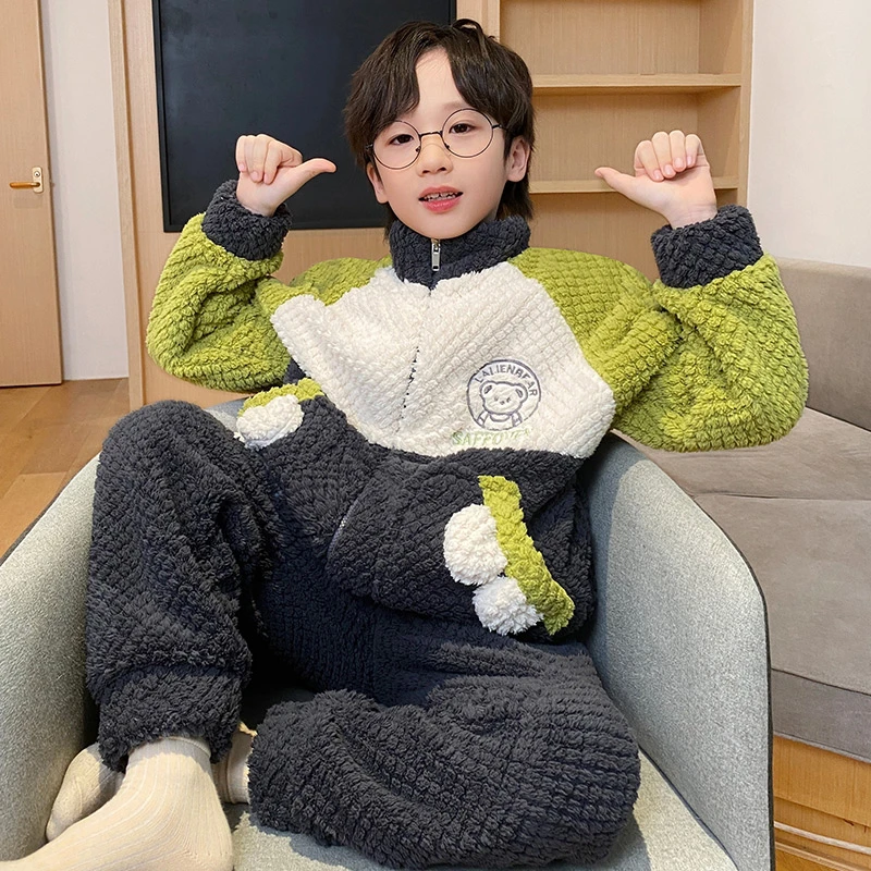 2025新款儿童睡衣珊瑚绒中大童冬季男童加厚款套装可爱卡通家居服