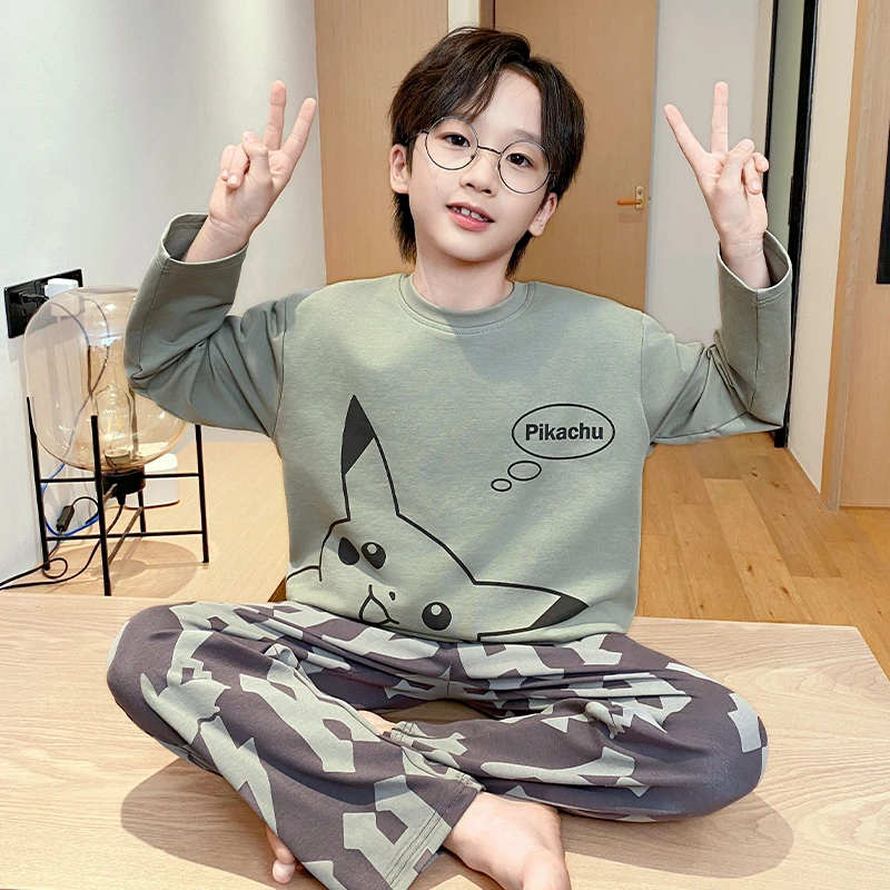 春秋新款儿童睡衣男童长袖纯棉中大童男孩卡通亲子洋气家居服套装