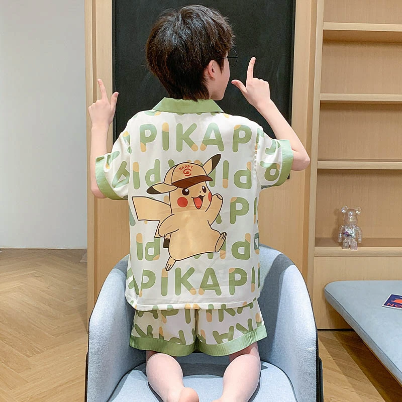 儿童睡衣男童夏季薄款短袖冰丝卡通套装中大童男孩洋气学生家居服