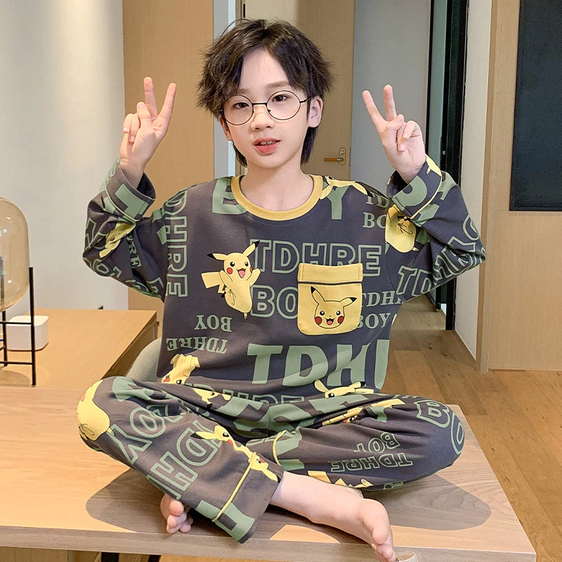 新款儿童睡衣春秋男童纯棉长袖套装中大童男孩卡通学生亲子家居服