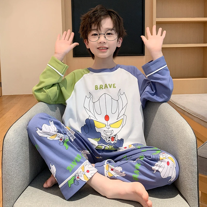 儿童睡衣春秋季棉长袖薄款儿童套装中大童男孩外穿卡通洋气家居服
