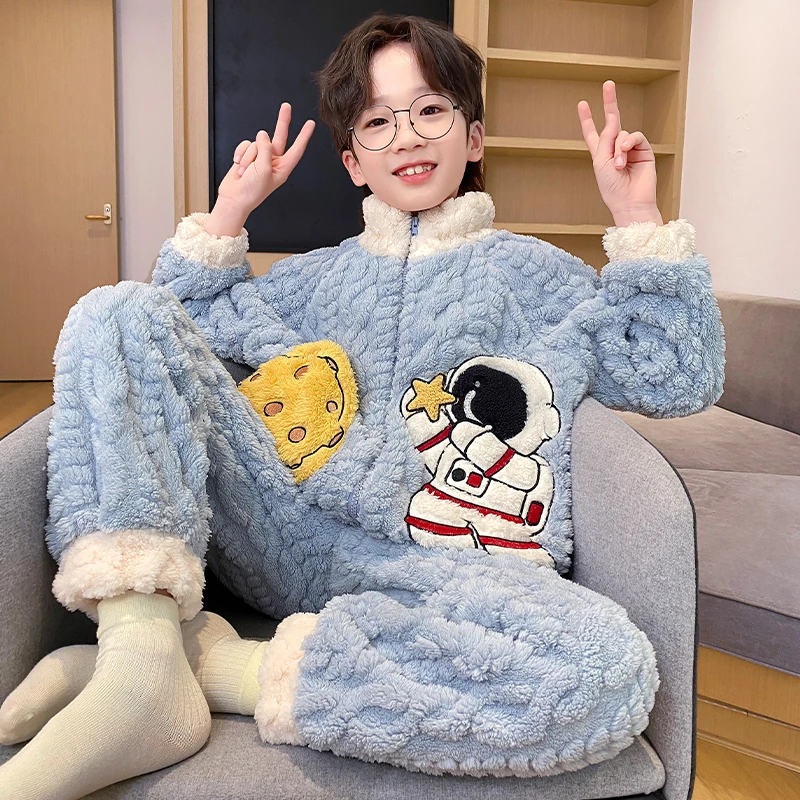 男童睡衣冬季新款儿童法兰绒加厚中大童男孩青少年学生洋气家居服