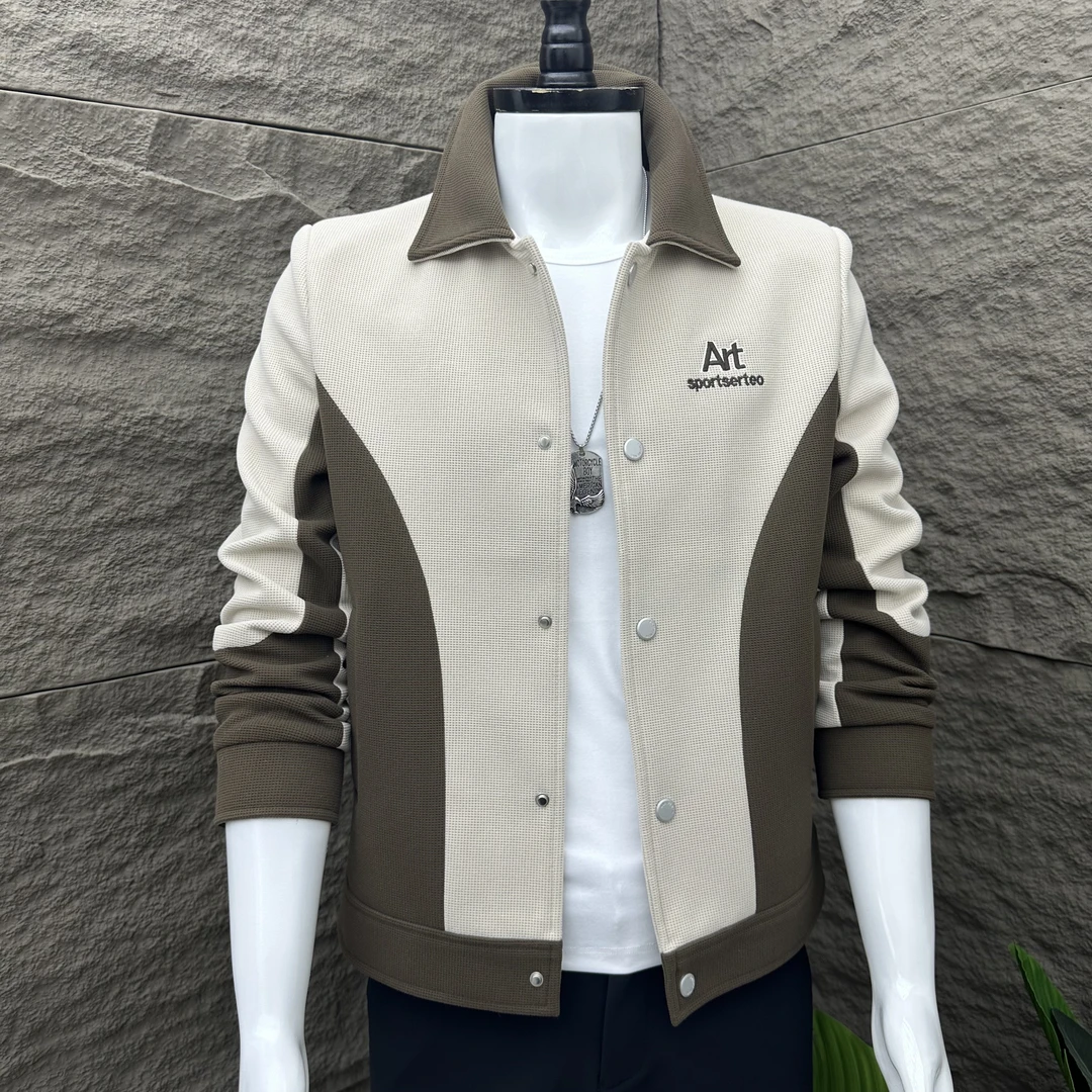 春季新款休闲男外套轻奢男士时尚潮流韩版修身拼接短款帅气外套潮