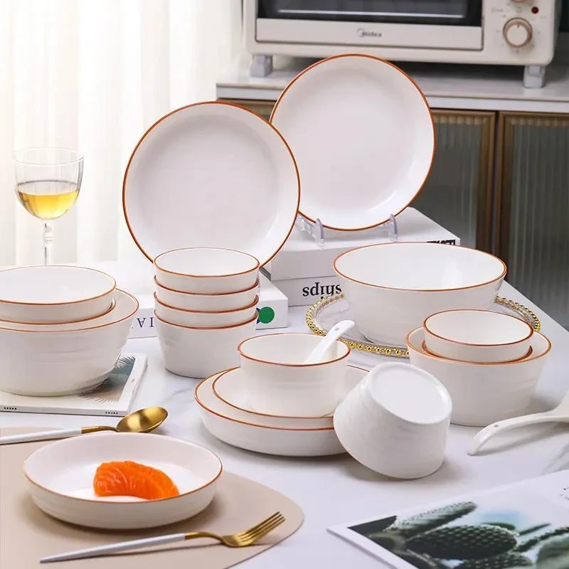 碗盘餐具套装陶瓷饭碗米饭碗面汤碗新款竖纹碗碟筷全套家庭组合