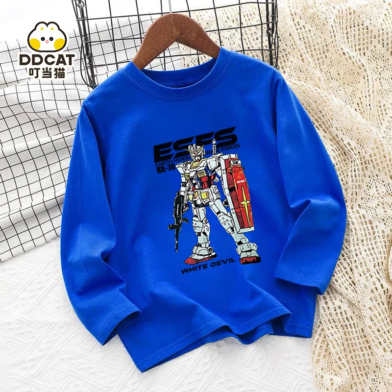 叮当猫儿童100%纯棉长袖t恤2024春秋装大中童新款男童卡通打底衫