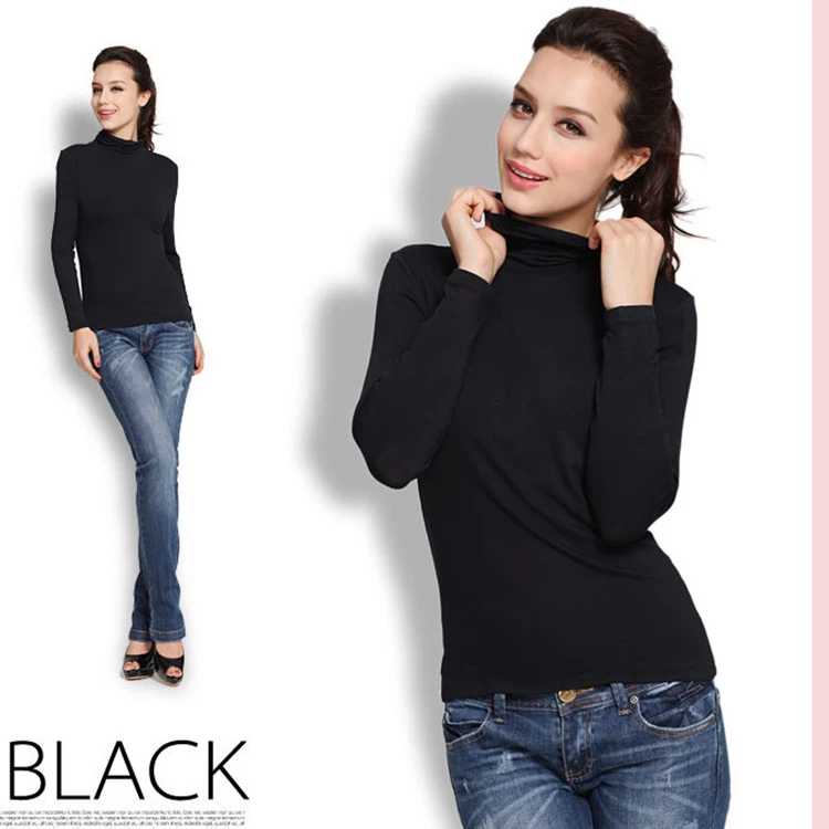 2022春秋莫代尔棉高领打底衫薄款莫代尔经典款长袖黑色紧身t恤女