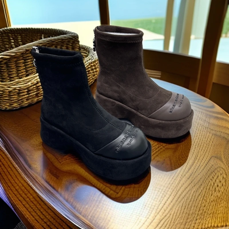 3011时尚短靴舒适休闲百搭女士加绒冬季短靴软底软面秋冬高帮高帮