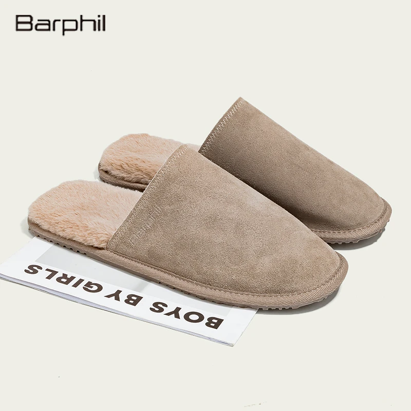 Barphil拖鞋室内家居2025新款百搭时尚男士皮毛一体棉拖防滑耐磨