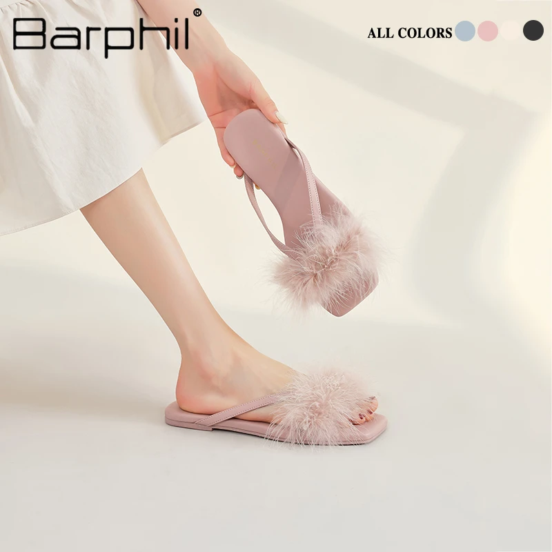 BARPHIL拖鞋女2025夏季新款外穿毛毛凉拖鞋防滑仙女百搭小众女鞋