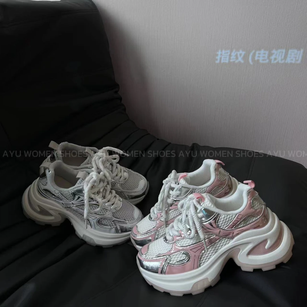 【AYU】2024新款女款时尚夏季透气粉色老爹增高百搭鞋女