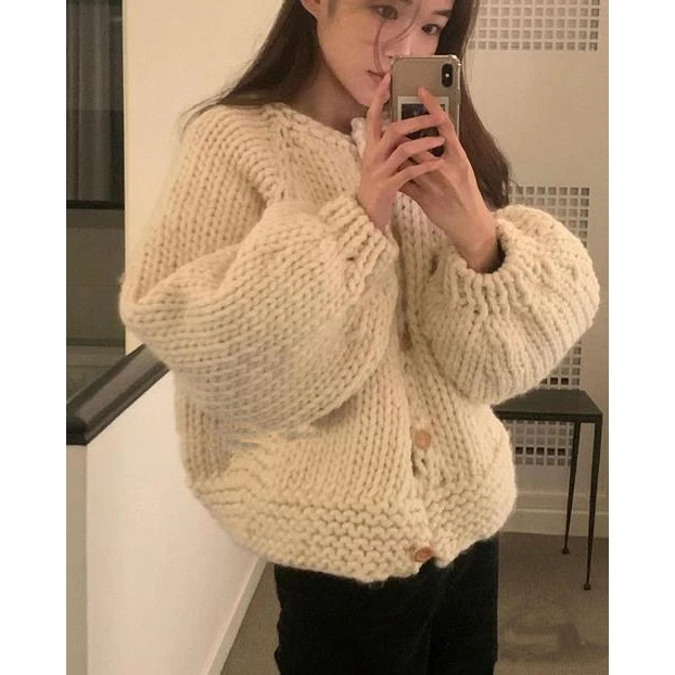 Danniel自制 芝士奶油nothing writ*en粗针手工外套毛衣