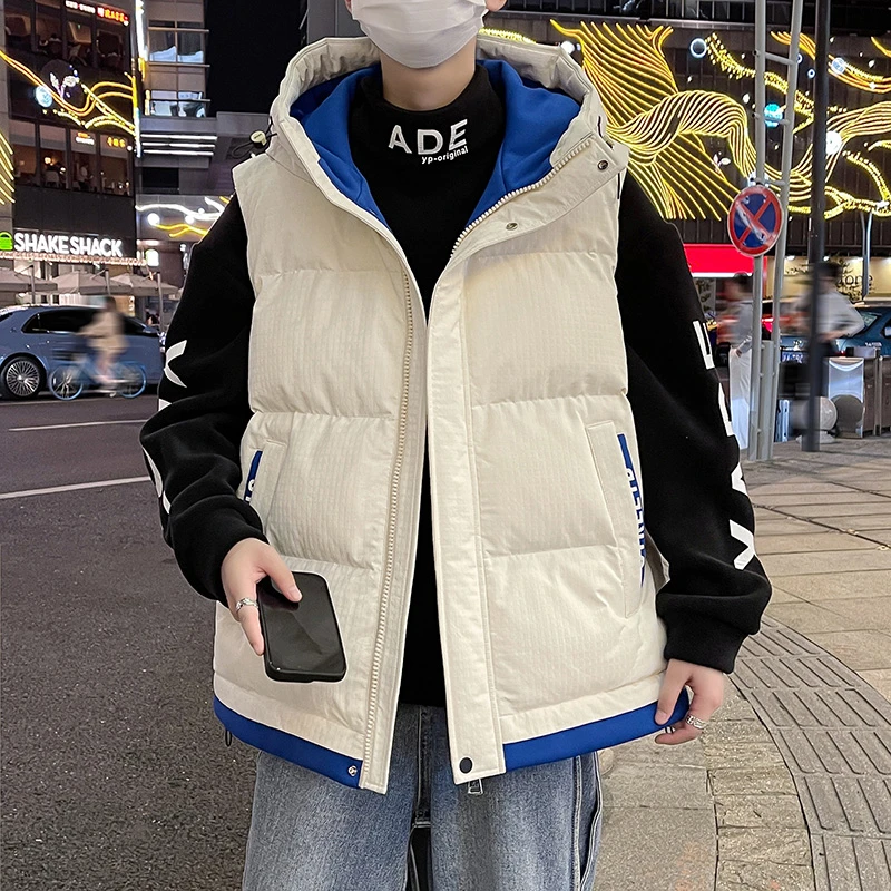 连帽棉马甲男士冬季新款无袖棉衣外套休闲宽松青少年保暖棉袄背心