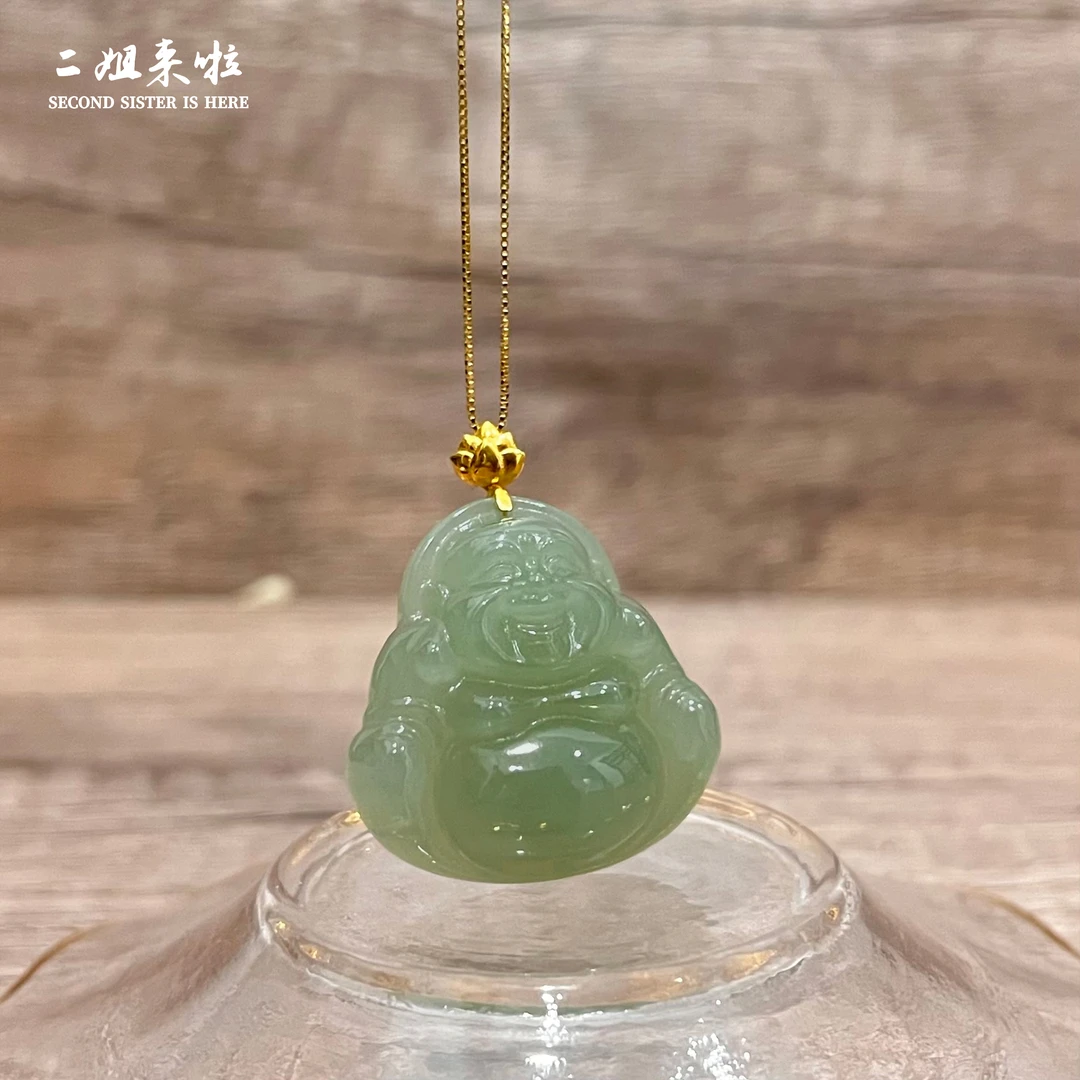 【福致】二姐来啦和田玉大肚佛公 精美雕刻吊坠手工镶嵌-LDZ3611