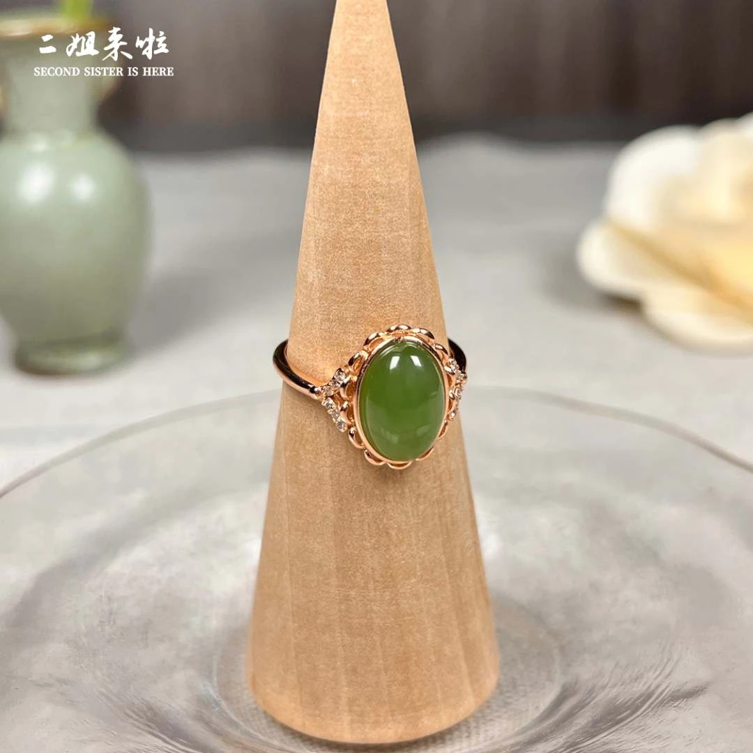 【宁晨】二姐来啦设计款精致戒指镶嵌绿色时尚绿蛋面气质银戒JZ0871