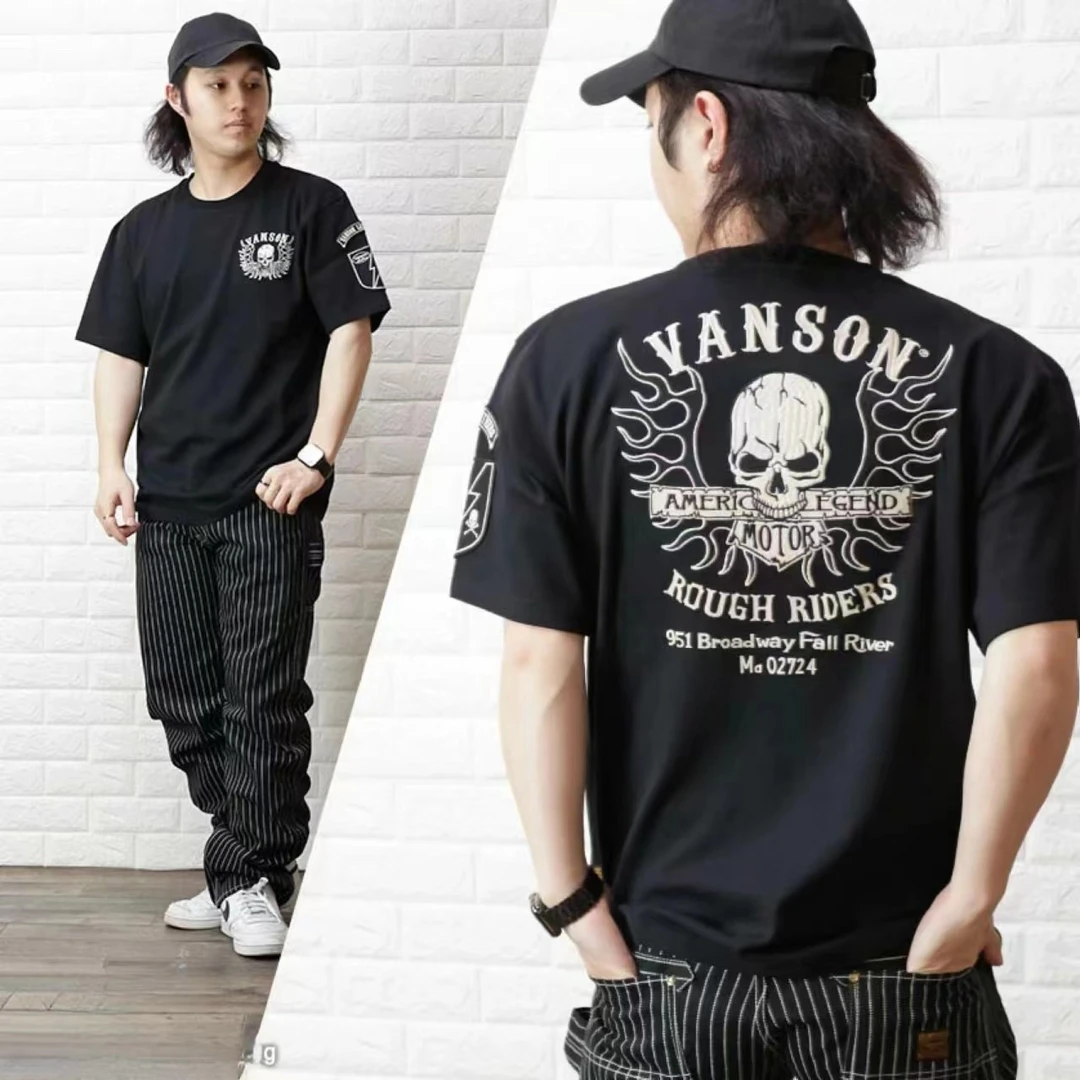 006van骷髅机车风格重工刺绣短袖