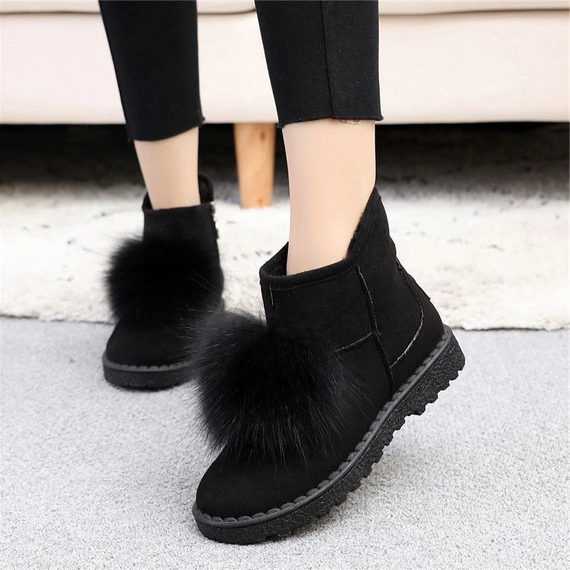 毛毛雪地靴女2023冬季新款侧拉链棉鞋短靴保暖防滑加厚加绒百搭