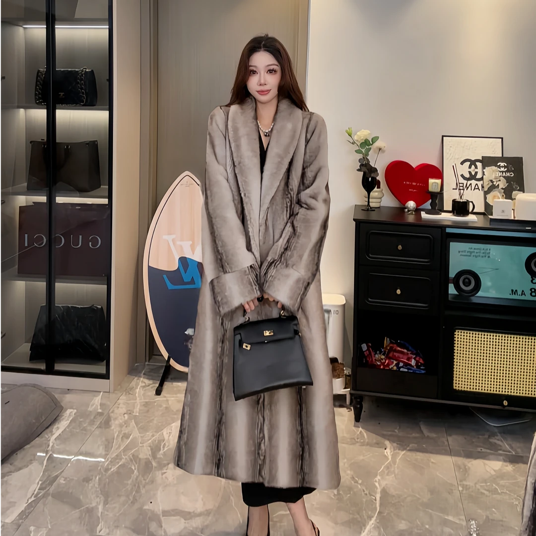2024冬季新款法式名媛气质中长轻奢帕斯条毛毛大衣高级感时尚608
