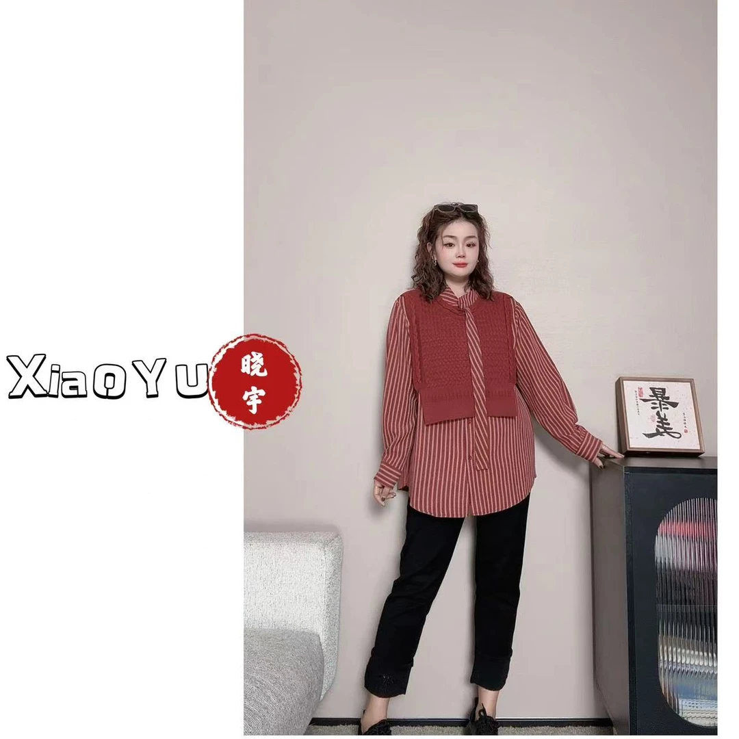 【No退换】瑕疵品 欧货【很哇塞的衬衫】竖条纹假两件 YYX 32698