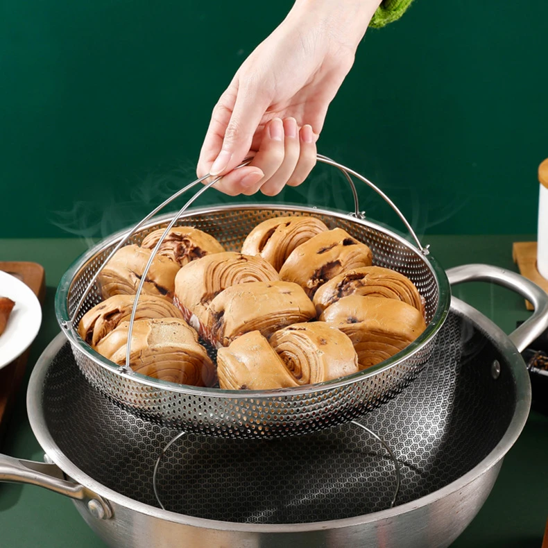 【蒸格好物】料理蒸笼不锈钢沥水篮多用米筛锅具蒸格蒸笼带提手