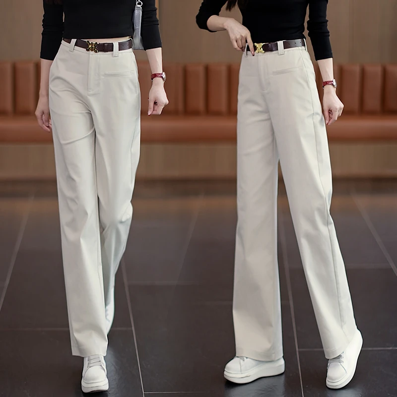 米色窄版爆款阔腿裤女2024春秋新款时尚高腰显瘦宽松直筒休闲裤子