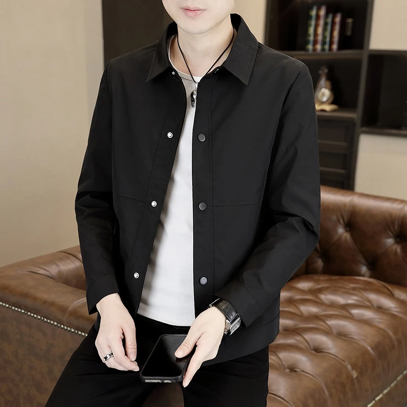 清仓春秋男装外套男士百搭修身型衬衫领薄款翻领韩版夹克帅气上衣