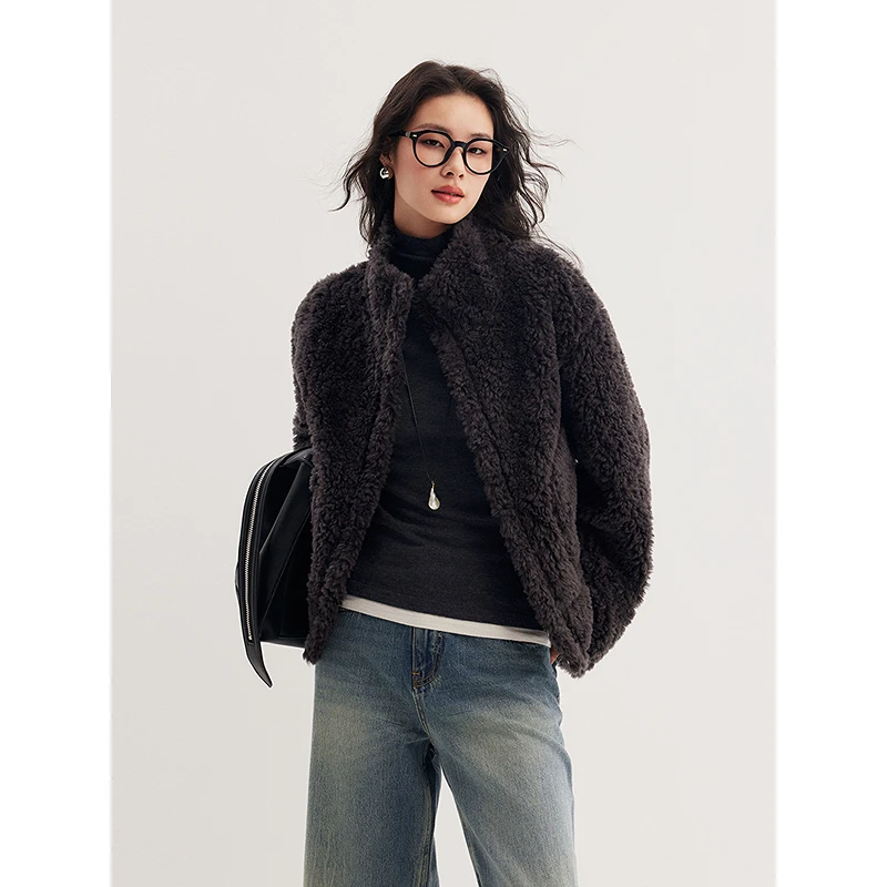 初棉羊羔毛皮毛一体翻领拉链外套MIU风颗粒毛 356666007