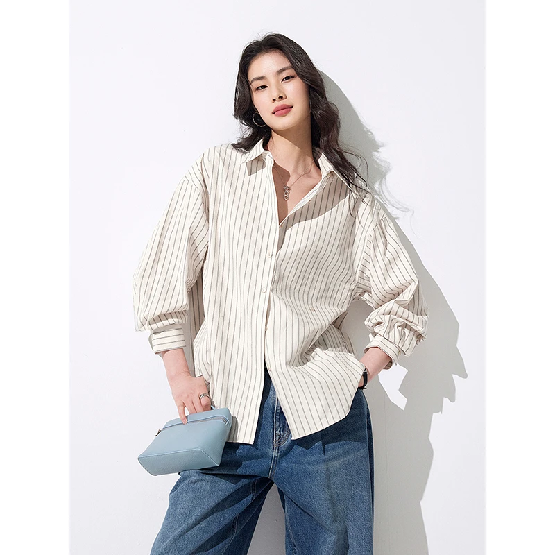 初棉【盐缩工艺】员工自留款！米青条纹衬衫352604032