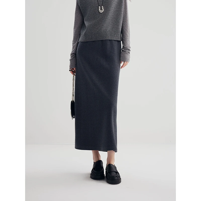 初棉【超A版型】秋冬高腰半身裙半身毛呢裙356617001