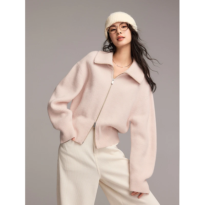 初棉厚实毛衣外套 绵羊毛翻领时尚拉链开衫 357605011