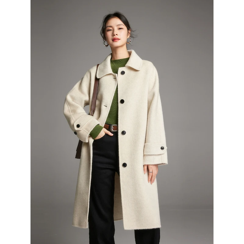 初棉【冬日摩洛哥】羊毛桑蚕丝翻领单排扣中长款毛呢347666016