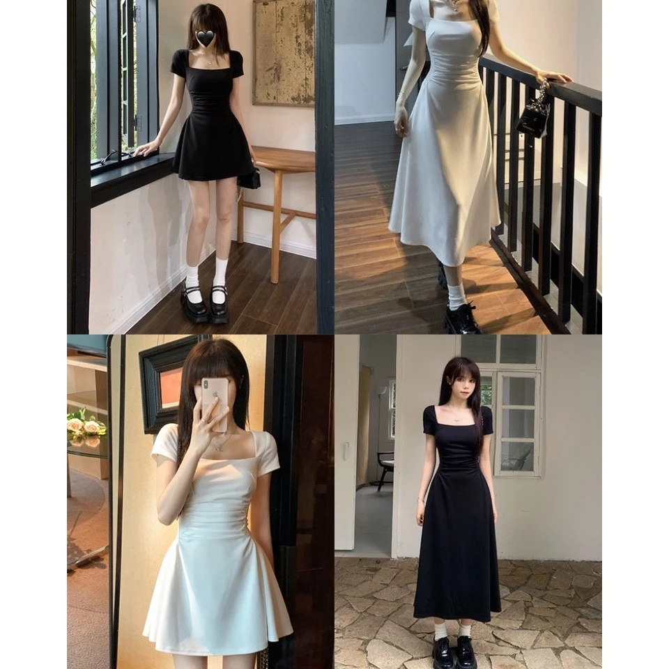 画解WAHJUIS 世家千金 掐腰连衣裙女夏a字法式收腰小众裙子 8273