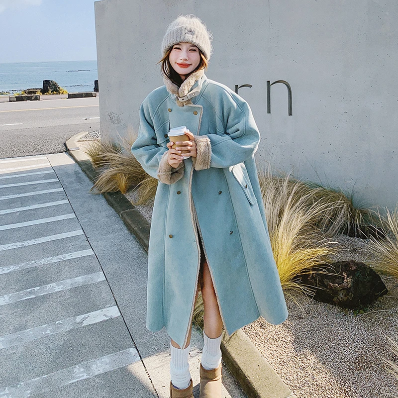 韩系设计感温柔风羊羔毛外套女2024新款冬季加厚皮毛一体时尚大衣