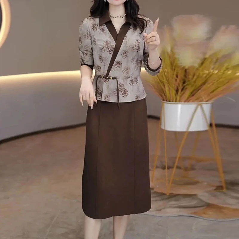 2024秋季新款通勤拼接修身显瘦遮肚裙子时尚高档气质假两件连衣裙