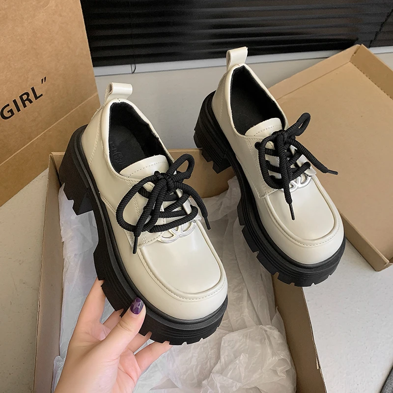 厚底乐福鞋仙女风2024秋季新款厚底小皮鞋英伦风小众百搭时尚单鞋