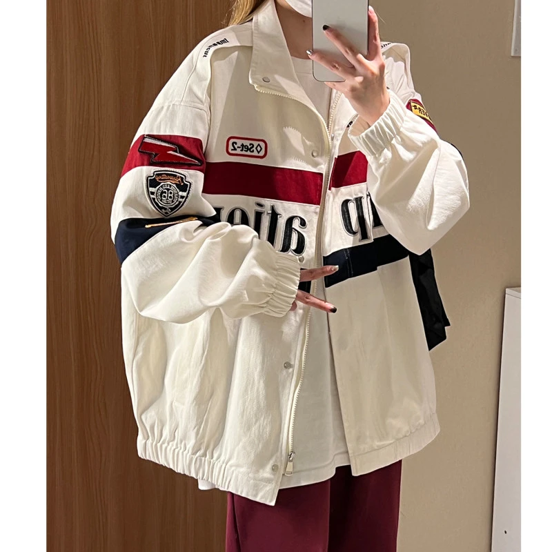 美式复古机车服外套男秋季新款高街潮牌刺绣上衣情侣宽松休闲夹克