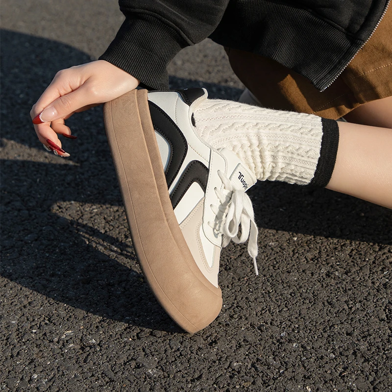 鮀品派派鞋软萌厚底蓬蓬板鞋女2025时尚德训鞋百搭休闲鞋潮低帮