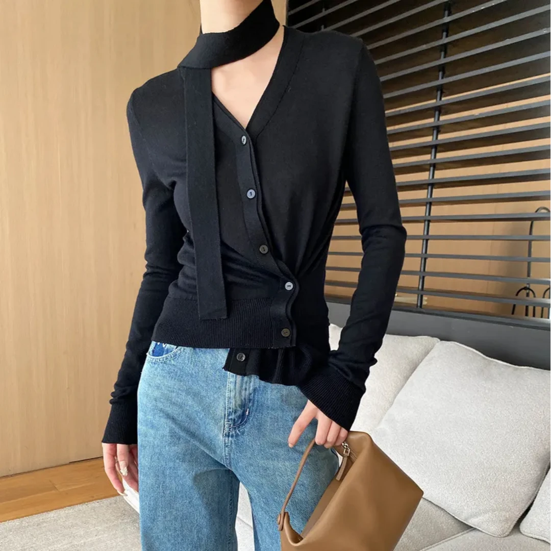 【Wine】·秋季法式高级感气质V领百搭针织衫设计感羊毛衣显瘦打底衫