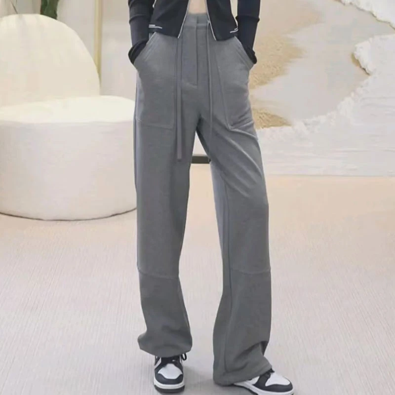 【商场同款】秋冬百搭松紧高腰抽绳磨毛直筒休闲裤袁衣都舍1100510